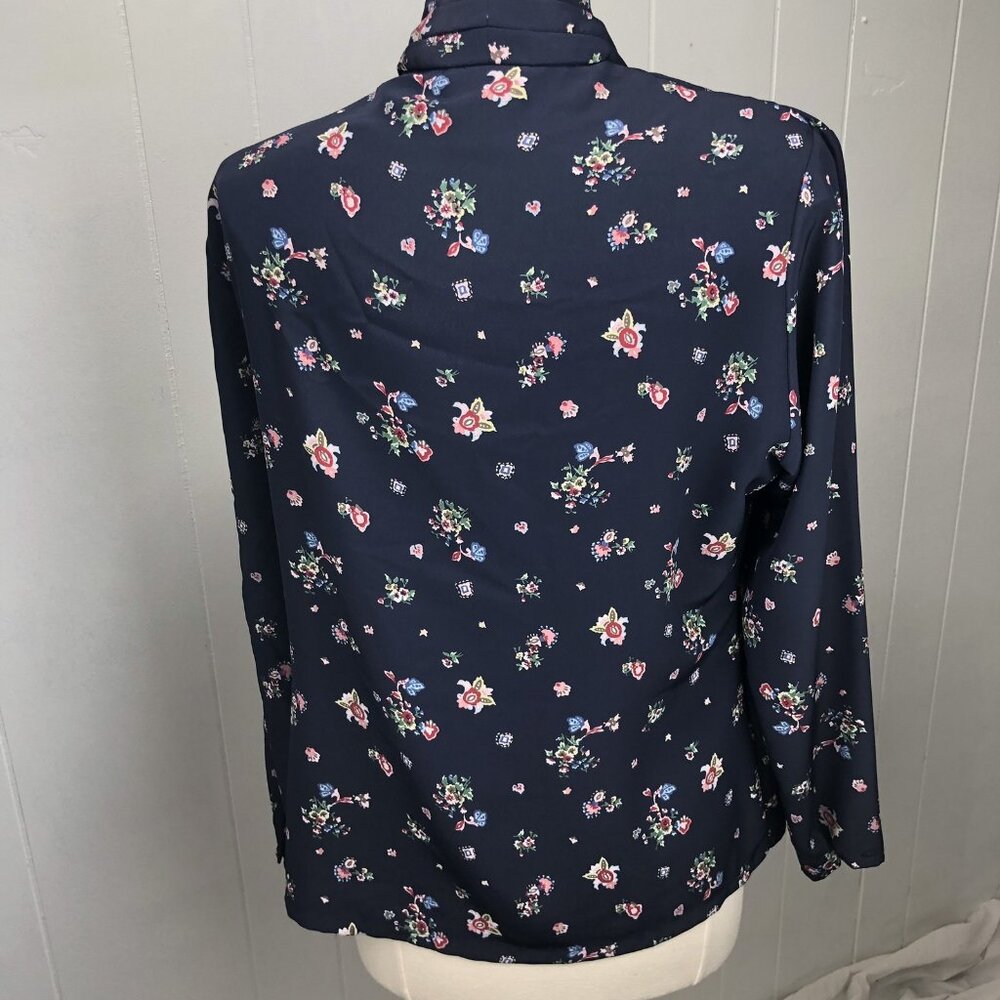 Pendleton Double Breasted Blouse Size LP 12 Petite Floral Shoulder Pads Navy - Picture 5 of 10